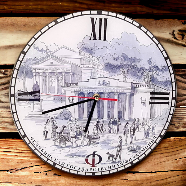 Часы с логотипом для Челябинской филармонии. Полистирол, уф-печать